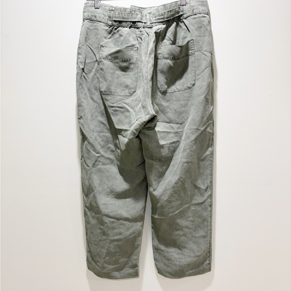 CYNTHIA ROWLEY Women’s Olive Green Straight Leg Cropped Linen Blend Pants Sz 12 - Picture 2 of 5